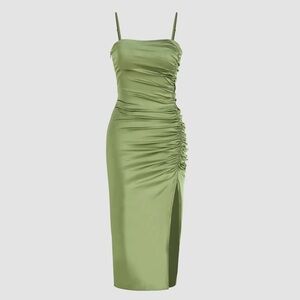 Solid satin ruched dress